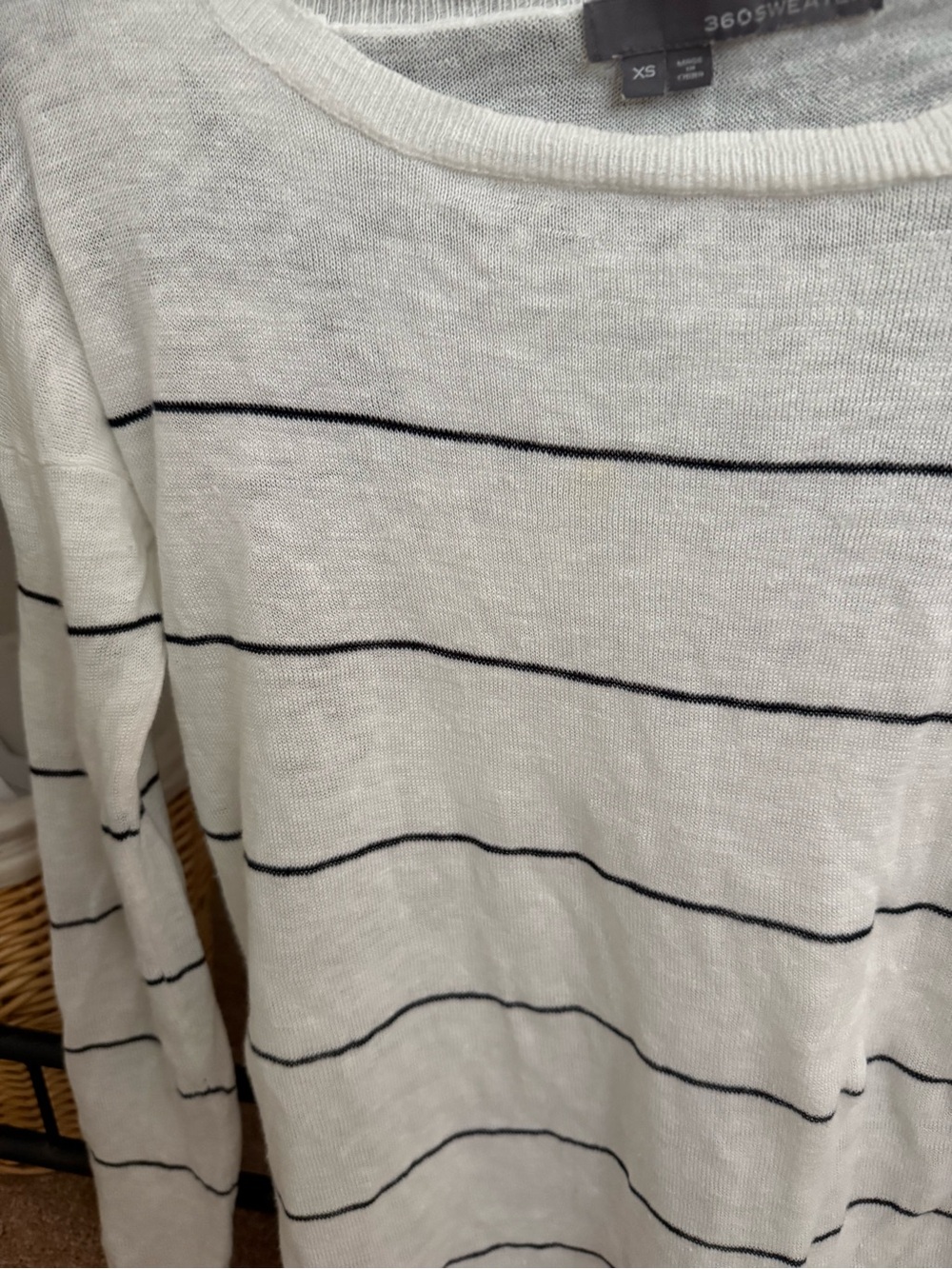 360 Sweater White Crewneck with Black Stripe Detail